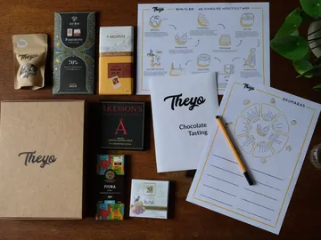 Chocolate tasting set with various chocolates and notes