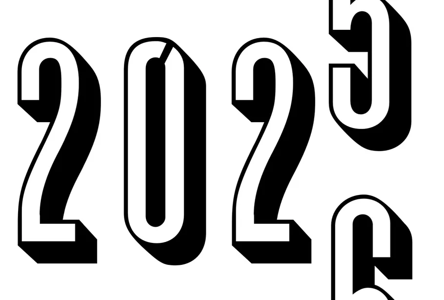 Stylized 2023 text with shadow effect.