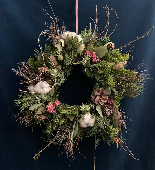 DIY winter wreath with fresh fir