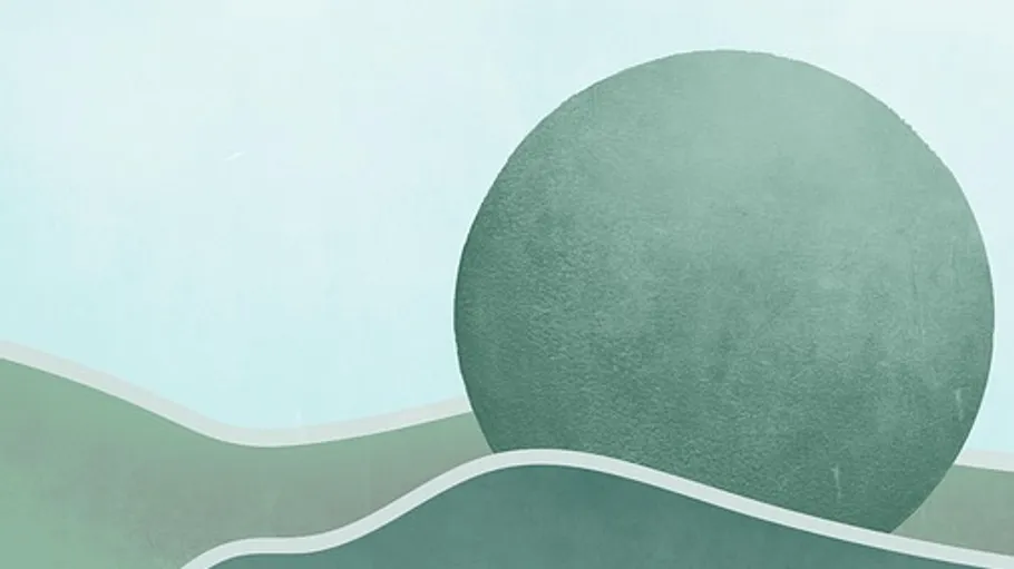 Abstract circle on wavy landscape background.