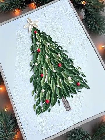 Decorative Christmas tree painting with lights.