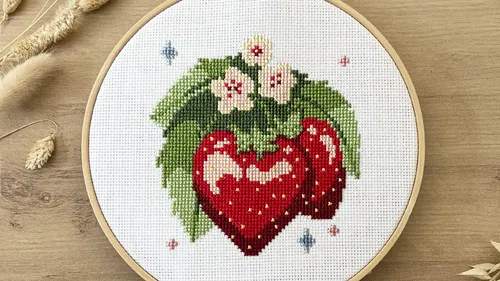 Strawberry cross stitch kit: DIY embroidery box for beginners