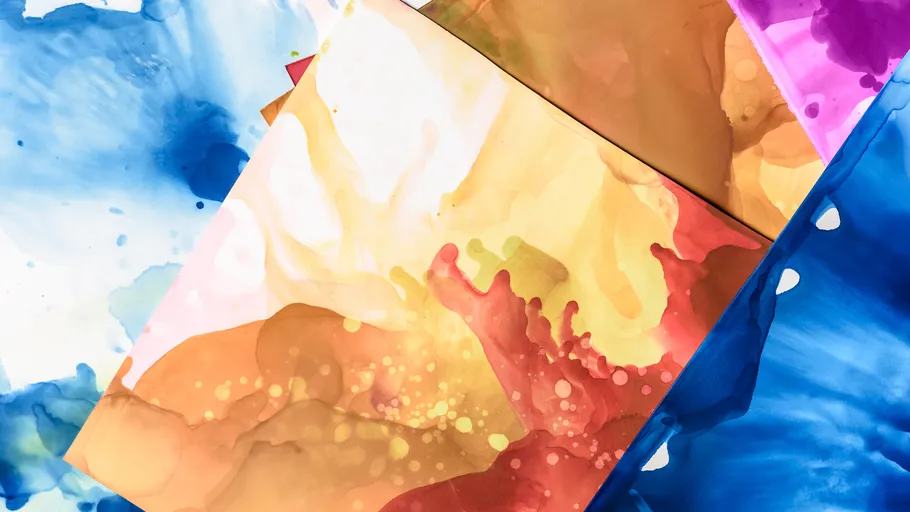 Abstract paintings with colorful brushstrokes overlapping.