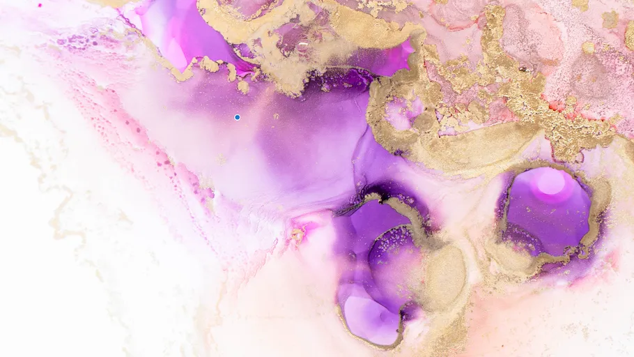 Abstract purple and gold fluid art.