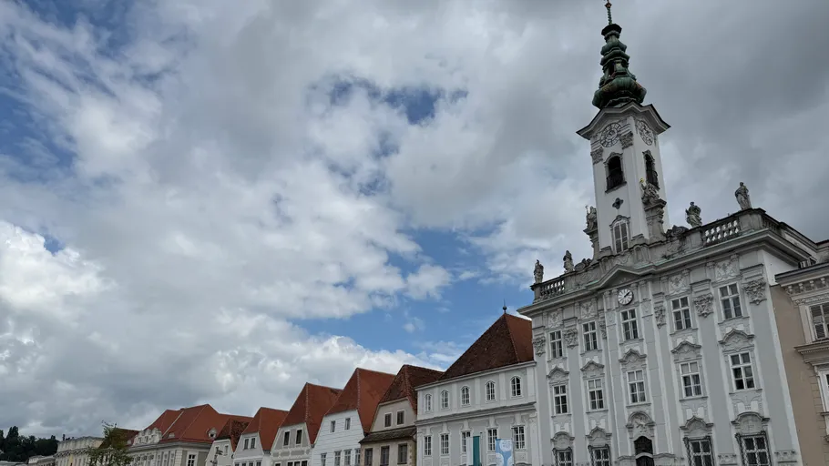 Historic building under cloudy sky.
