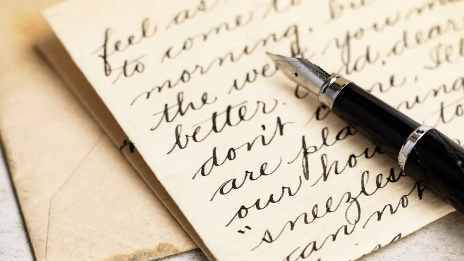 Fountain pen resting on handwritten letter.
