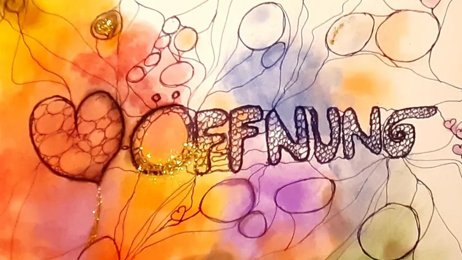 Colorful abstract artwork with German word 'Öffnung'.