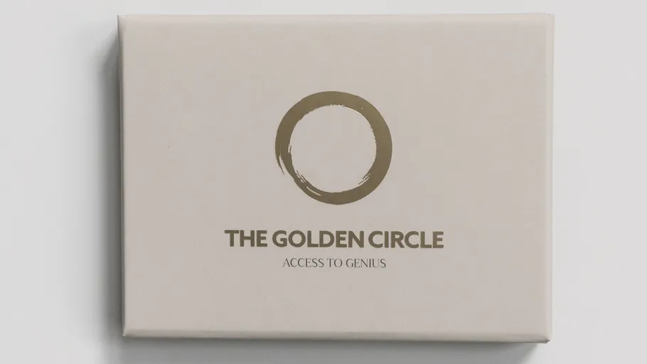 Box with gold circle and text on cover.