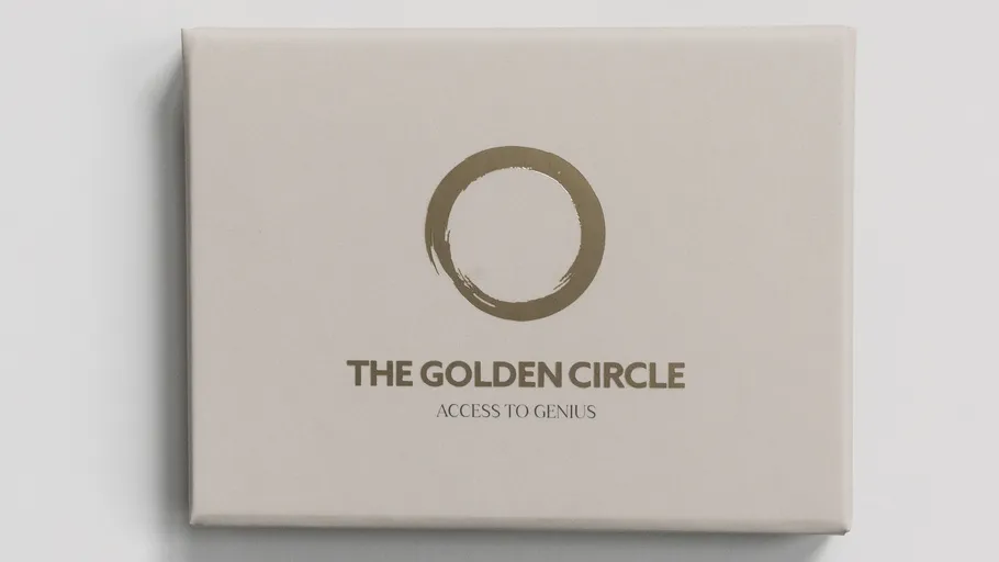 Box with circular logo and text on top.