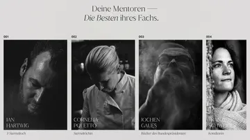Vier Köche mit Titeln und Namen dargestellt.