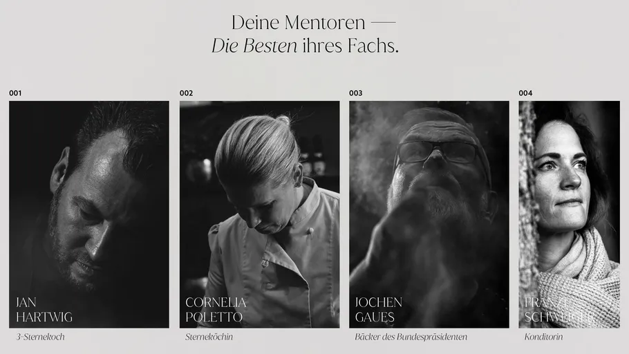 Four chefs displayed with titles and names.