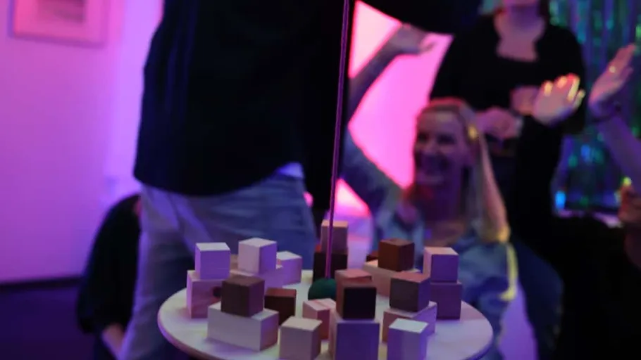 Table with blocks in party setting.