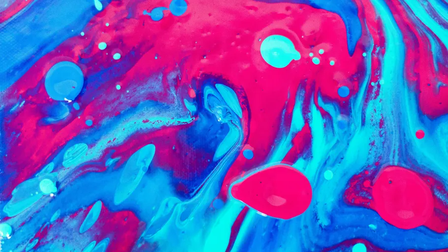 Bright red and blue abstract fluid art.