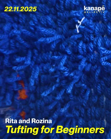 Blue yarn close up with event details.