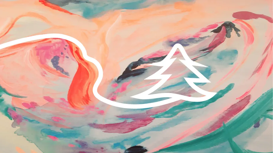 Abstract painting with pine tree symbol.