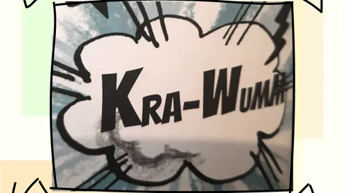 Comic-Stil Explosion mit dem Wort 'Kra-Wumm'.