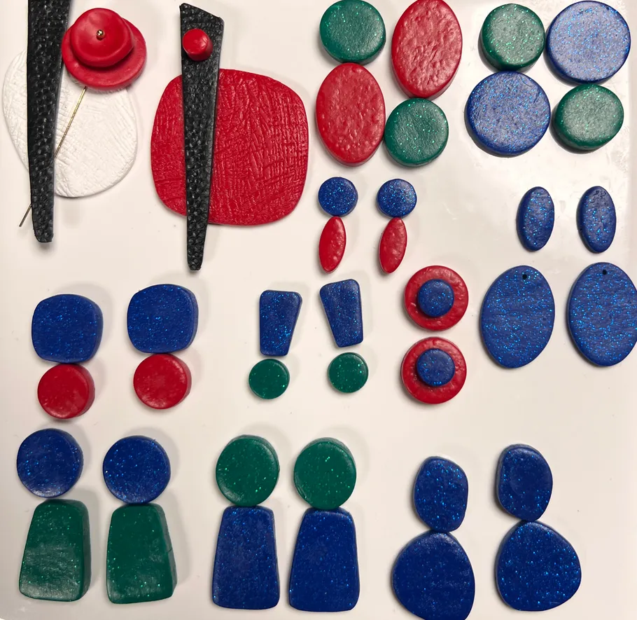 Colorful geometric shapes arranged on a white background.