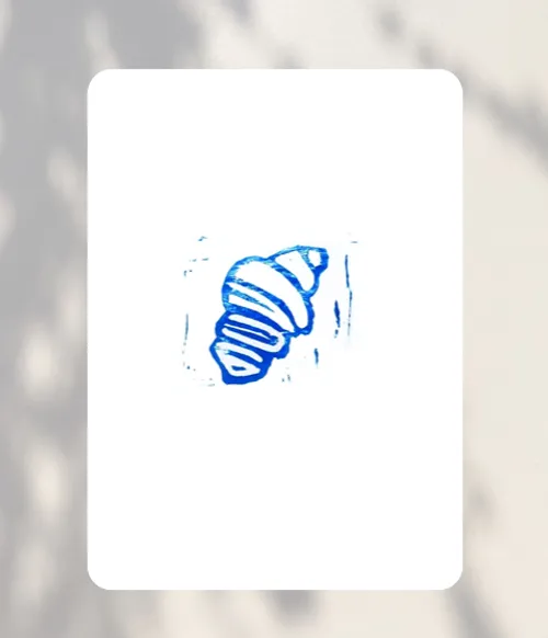 Blue croissant illustration on white background.