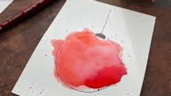 Watercolor painting of an apple on paper.