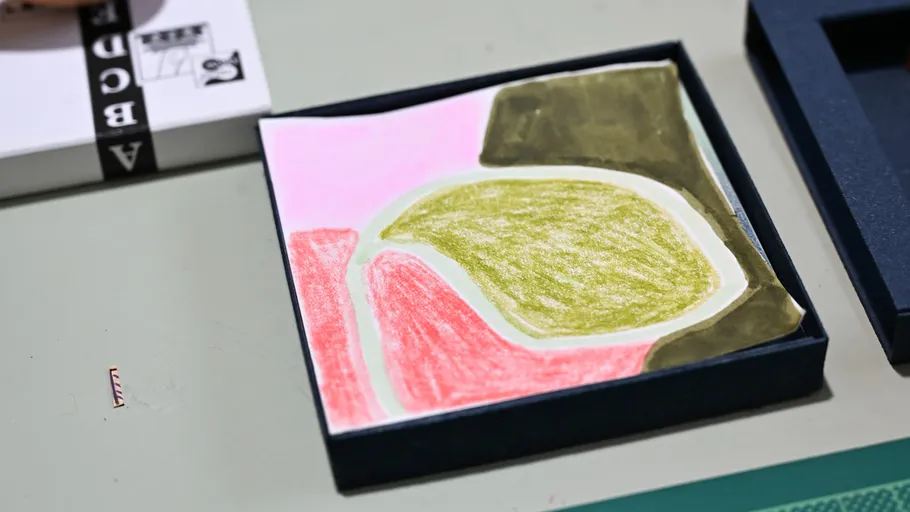 Colorful abstract drawing in a box.