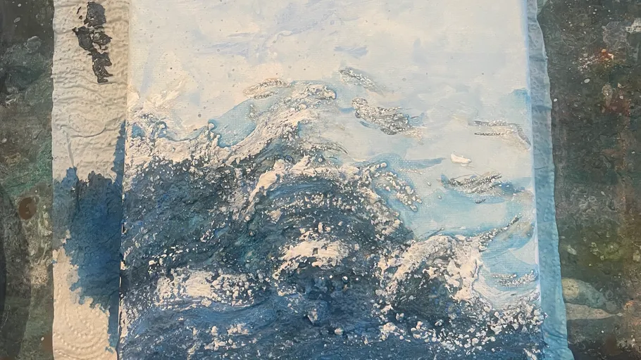 Abstract ocean waves on canvas painting.