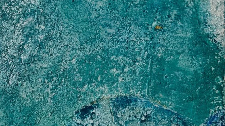 Textured turquoise abstract painting surface.