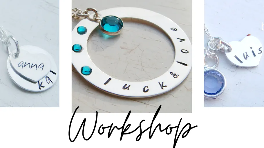 Jewelry with personalized names and gems.