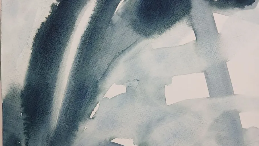 Abstract blue brushstrokes on white background.