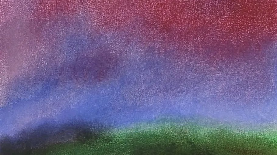 Abstract painting with red, blue, green gradients.
