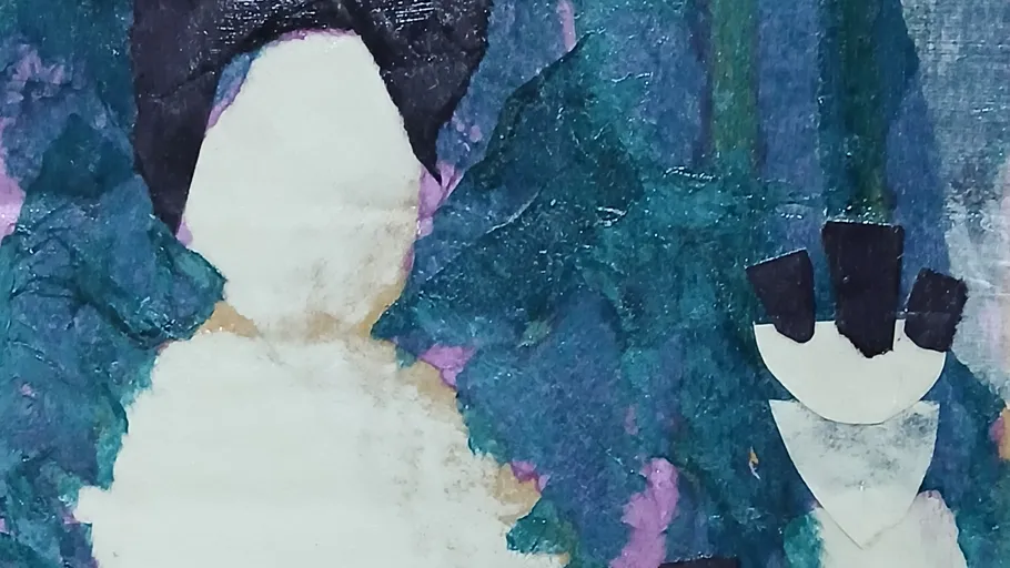 Abstract figure with colorful background.