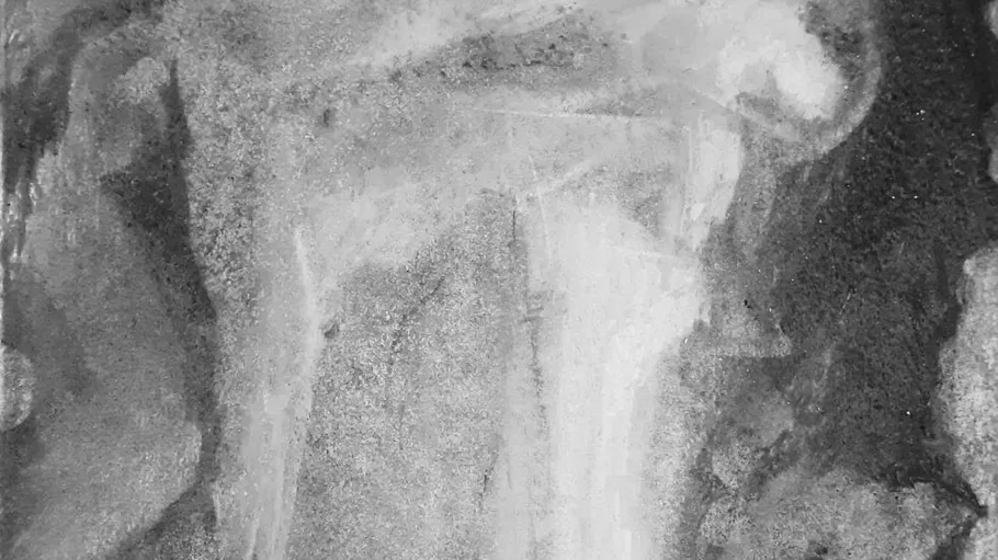 Abstract painting with various gray textures.