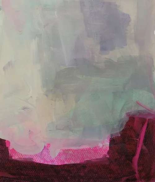 Abstraktes Gemälde mit gemischten Farben und Texturen.