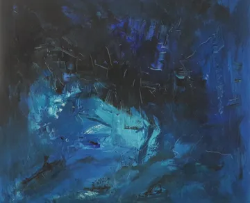 Abstraktes blaues und schwarzes Textur-Gemälde.