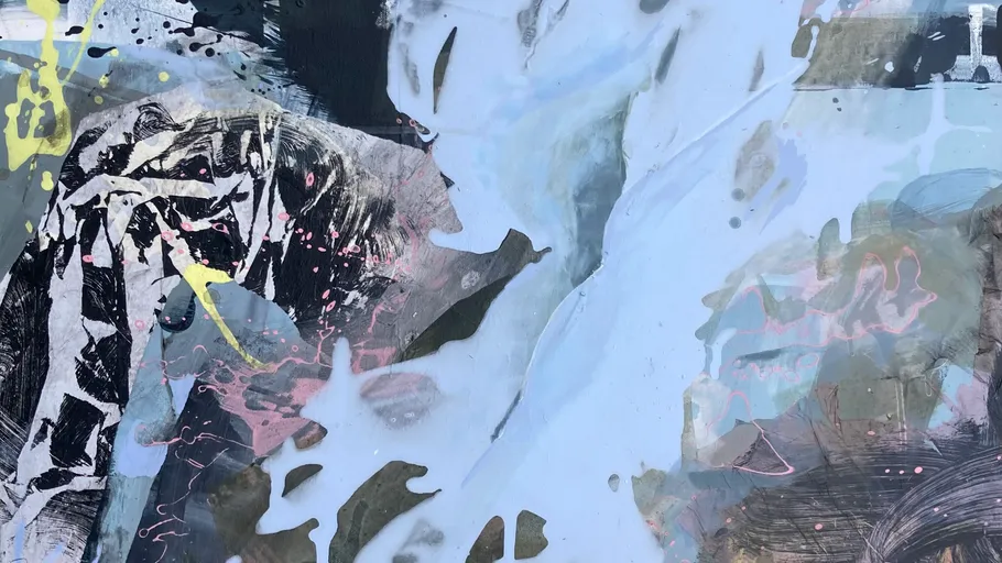 Abstract painting with mixed colors and textures.