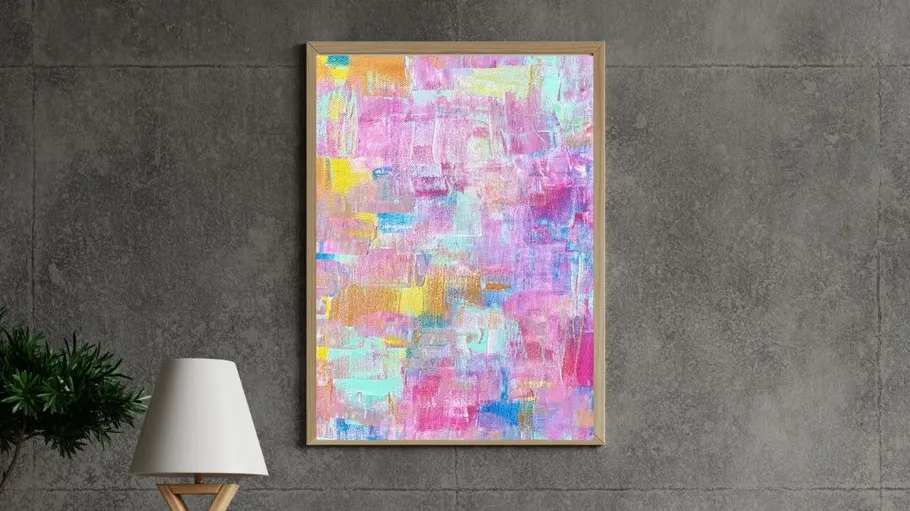 Abstract colorful painting on a concrete wall.