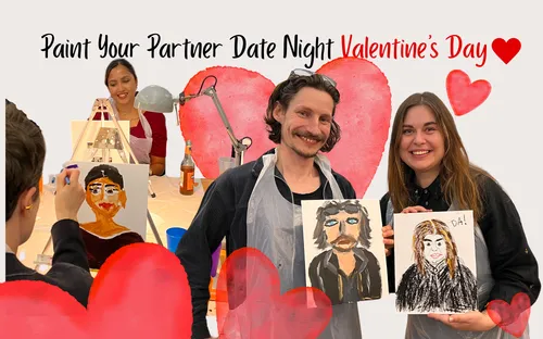 Paare malen Porträts für Valentinstag-Event.