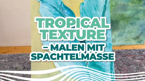 Text over abstract teal painting background.