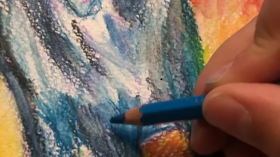 Hand drawing on colorful textured paper.