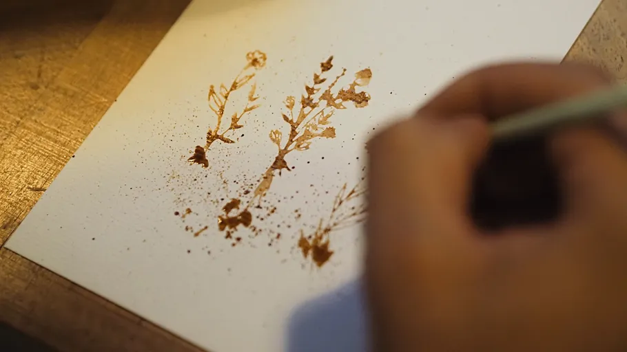 Hand painting abstract tree on white paper.