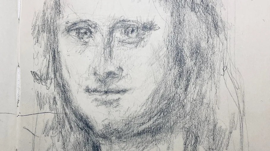 Bleistiftskizze eines Frauengesichts.