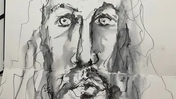 Abstract sketch of a face in pencil.