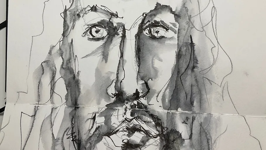 Abstract sketch of a face in pencil.