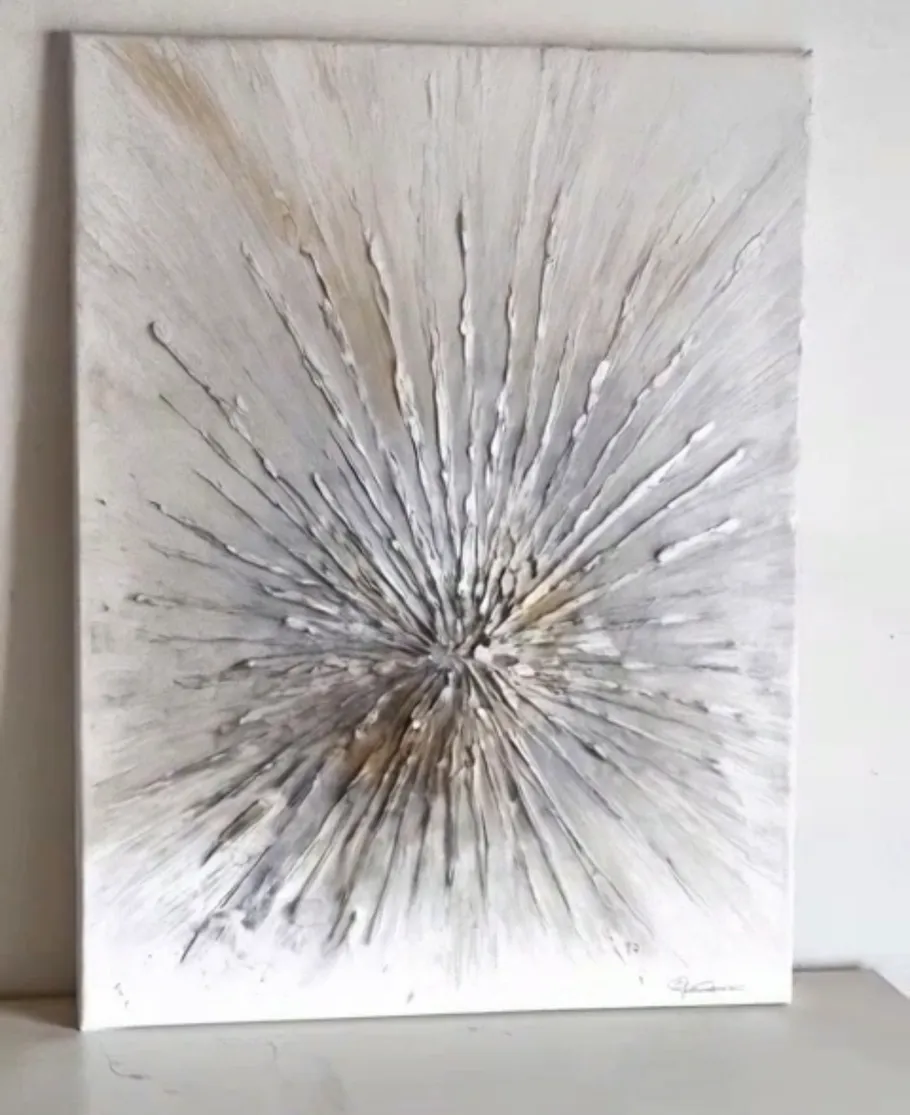 Textured abstract painting with radial strokes.