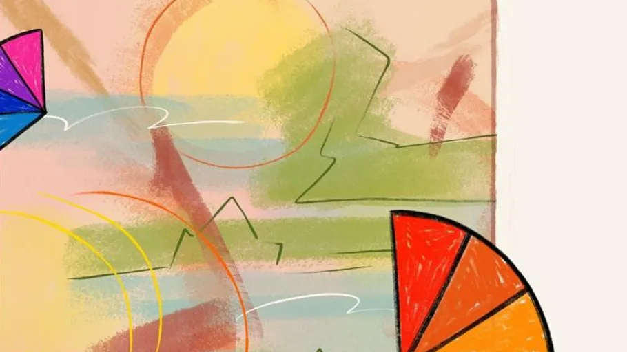 Abstract shapes with colorful geometric design.