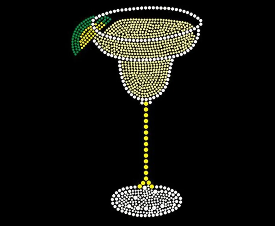 Punktkunst Margaritaglas mit Limettenscheibe.