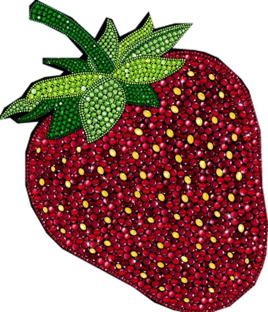Gem-studded strawberry on white background.