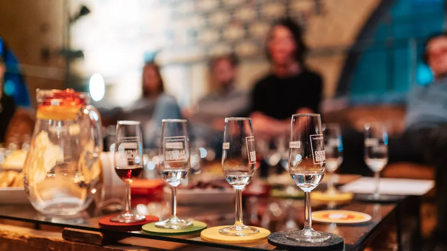 Glasses on table during a tasting session.