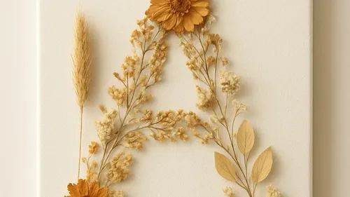 Flower arrangement forming letter 'A' on canvas.