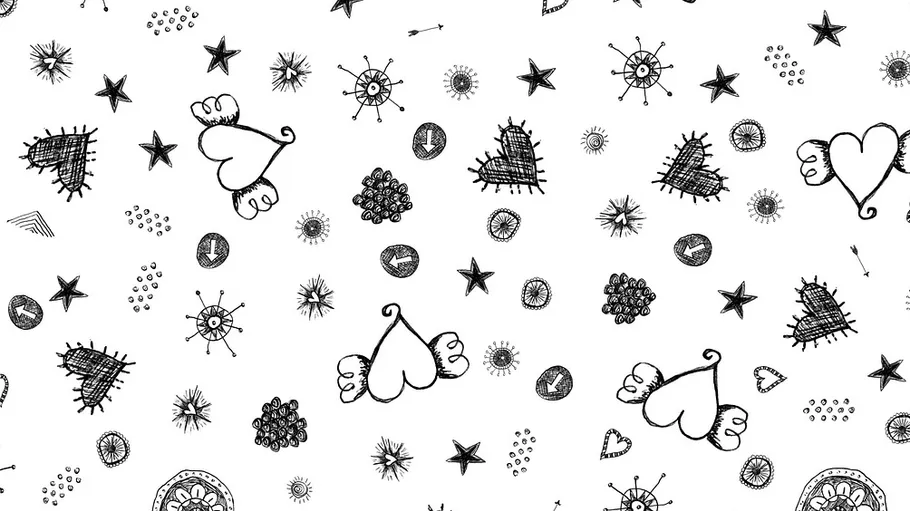 Black doodle pattern on white background.