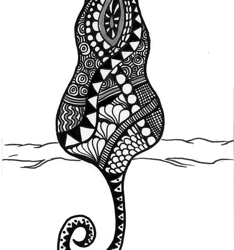 Abstract cat design with intricate patterns.